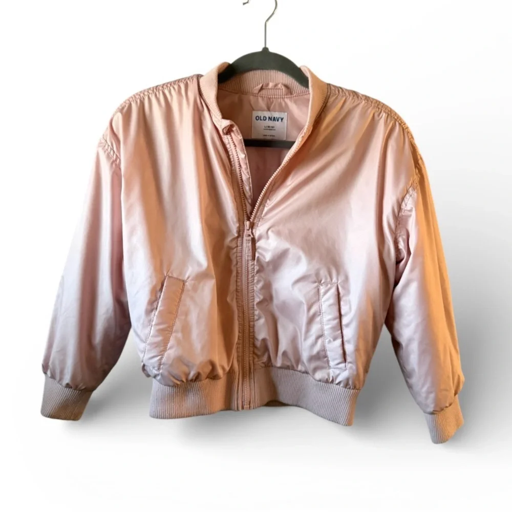 Old Navy Bomber Jacket Girls Size 10/12 Pink Water Resistant Polyester